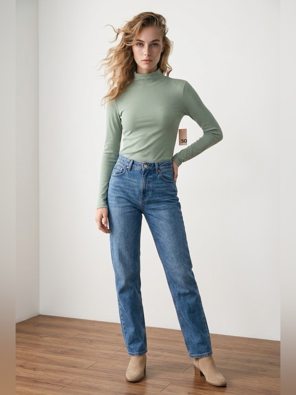 SO Sage Green Mock Neck Long Sleeve Top – Size M – New with Tags